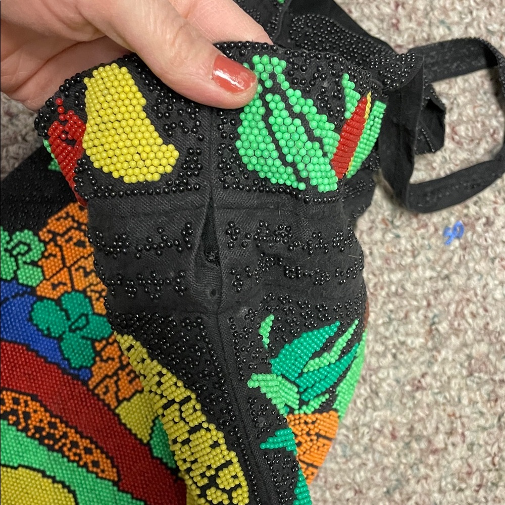 Vintage fully beaded Colorful Fruit Pattern Tote Bag- adorable - Picture 11 of 13